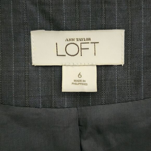 Ann Taylor Loft Womens Wool-Blend Pinstriped Blazer Jacket Black Navy Blue Sz 6 - Picture 5 of 7